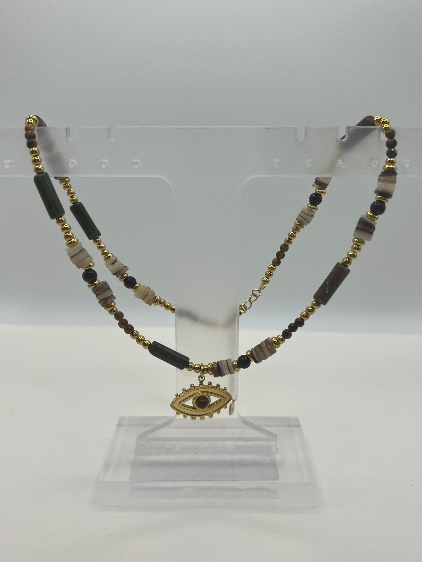 Multi stone earth tone eye necklace
