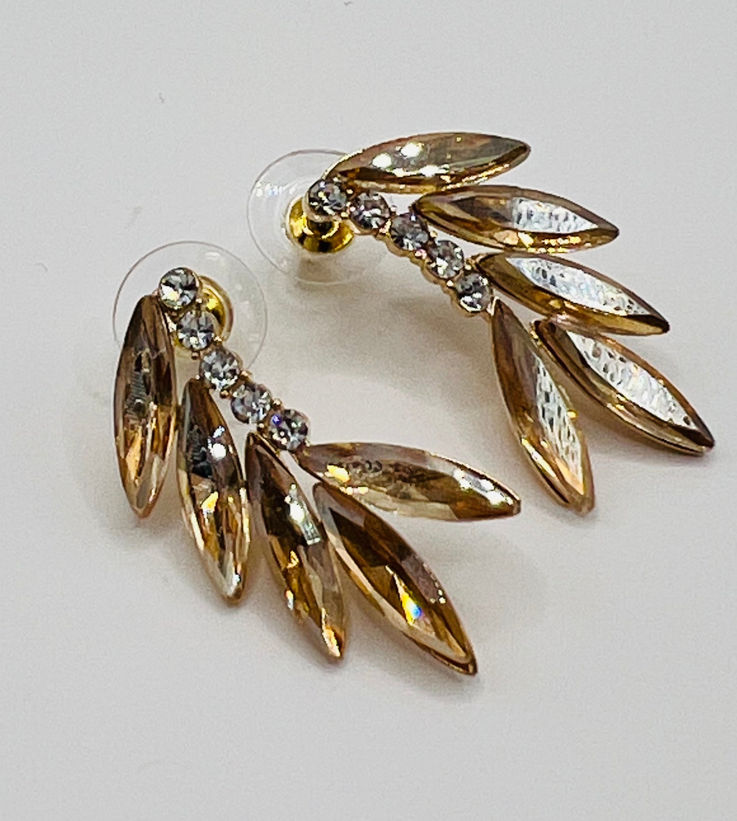 Crystal rhinestone leaves earrings