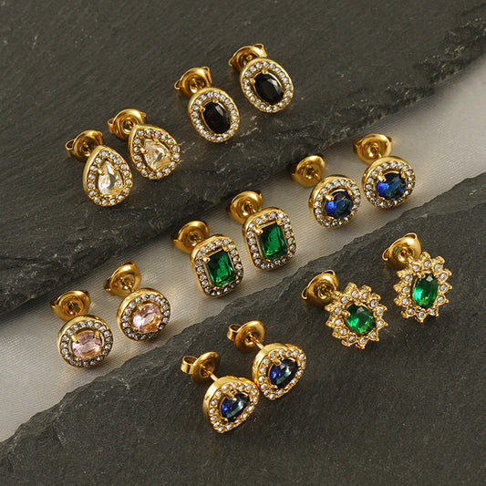 Oval rhinestone earring studs