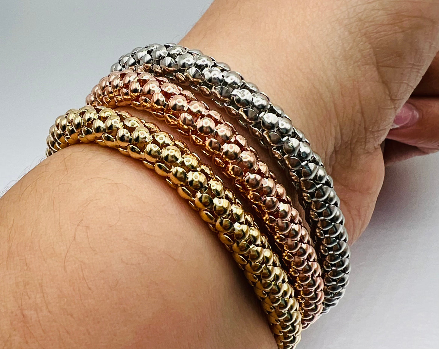 Three tone elastic metal bracelets