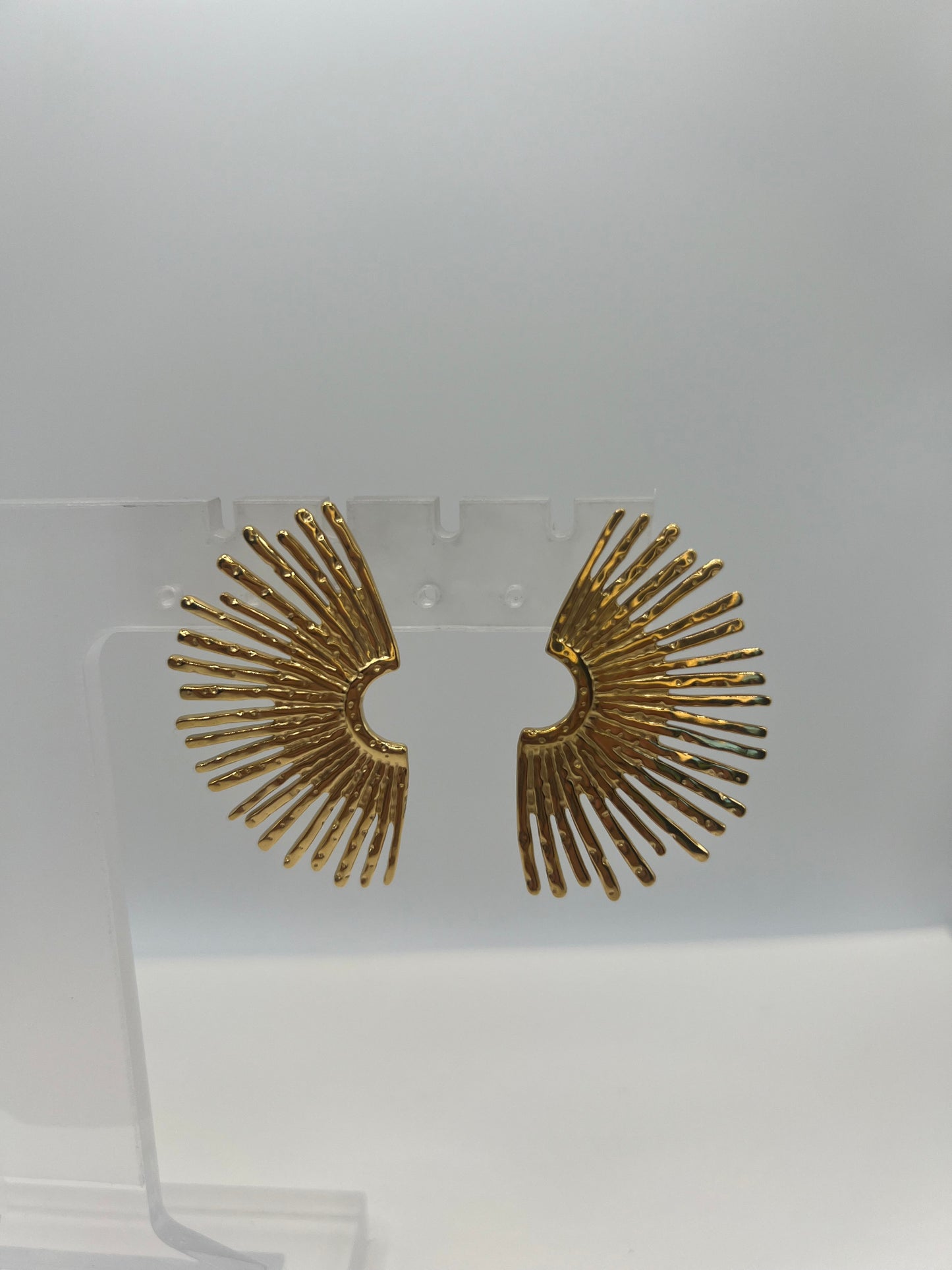 Golden fan big earrings