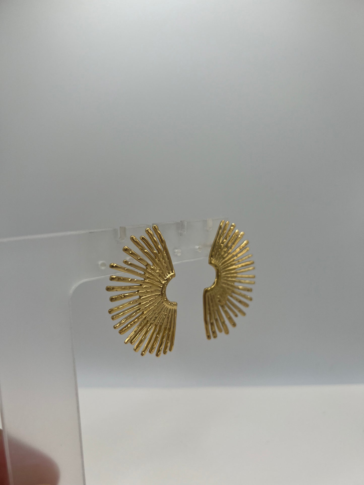 Golden fan big earrings