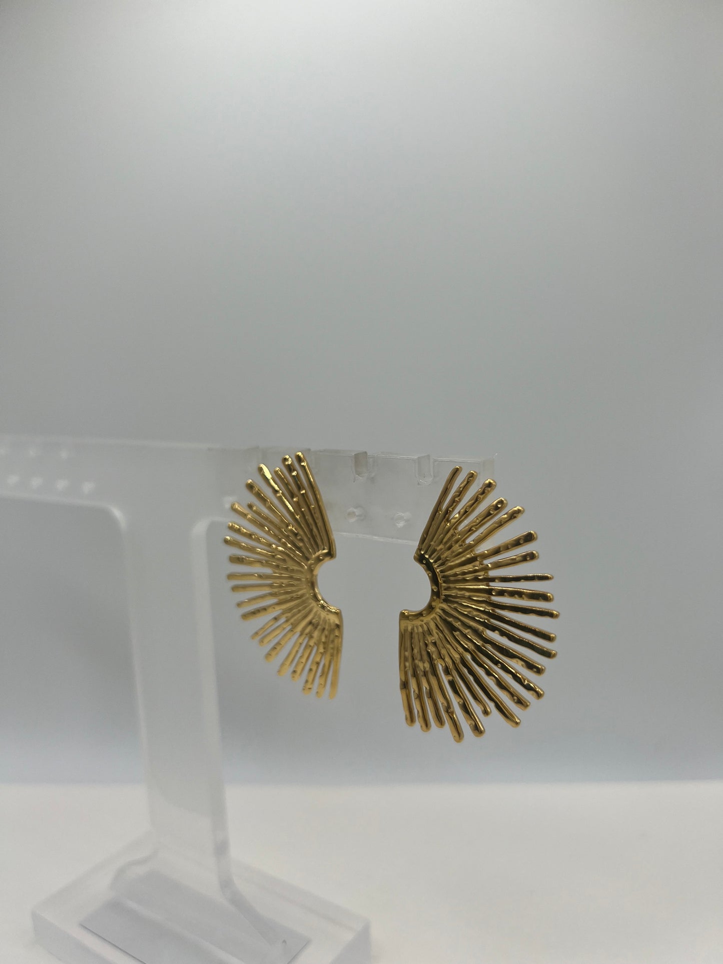 Golden fan big earrings