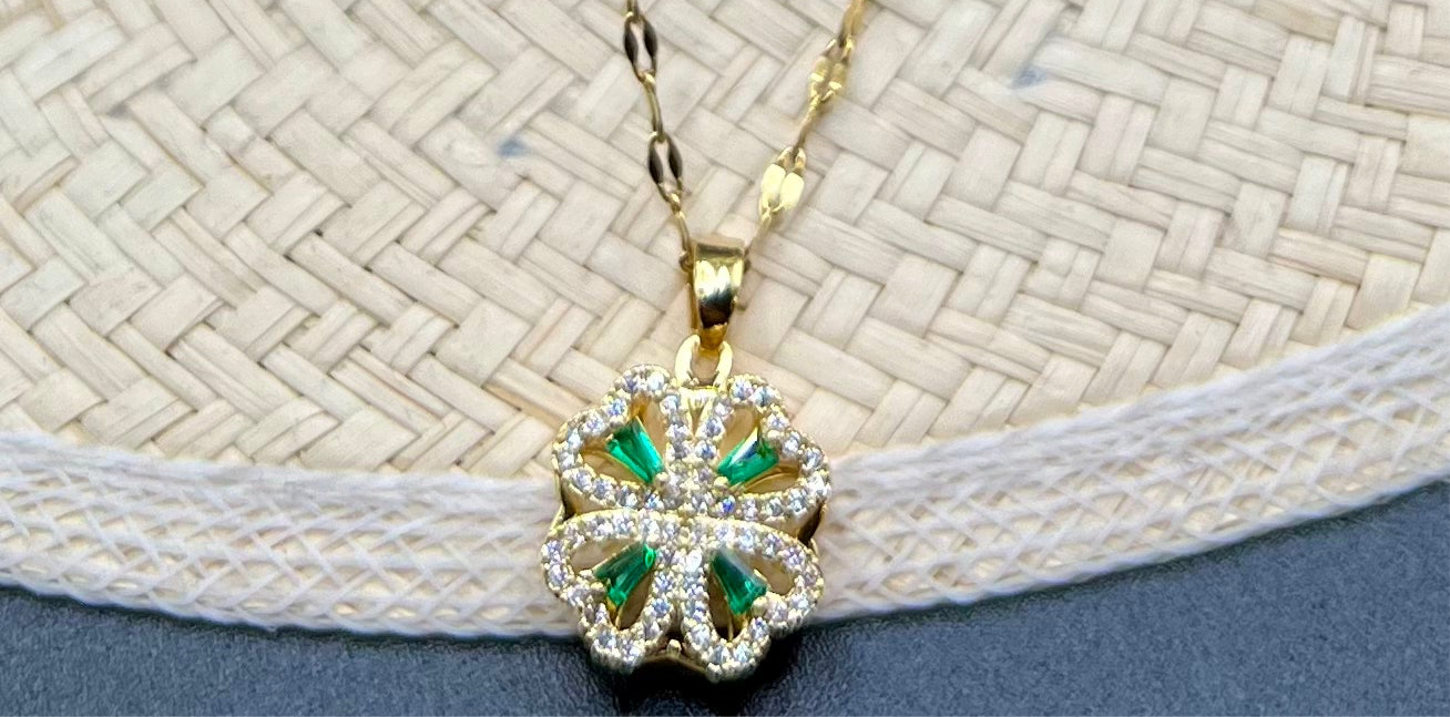 Emerald heart rotating necklace