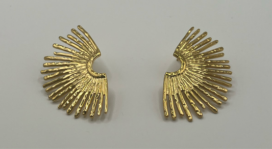 Golden fan big earrings