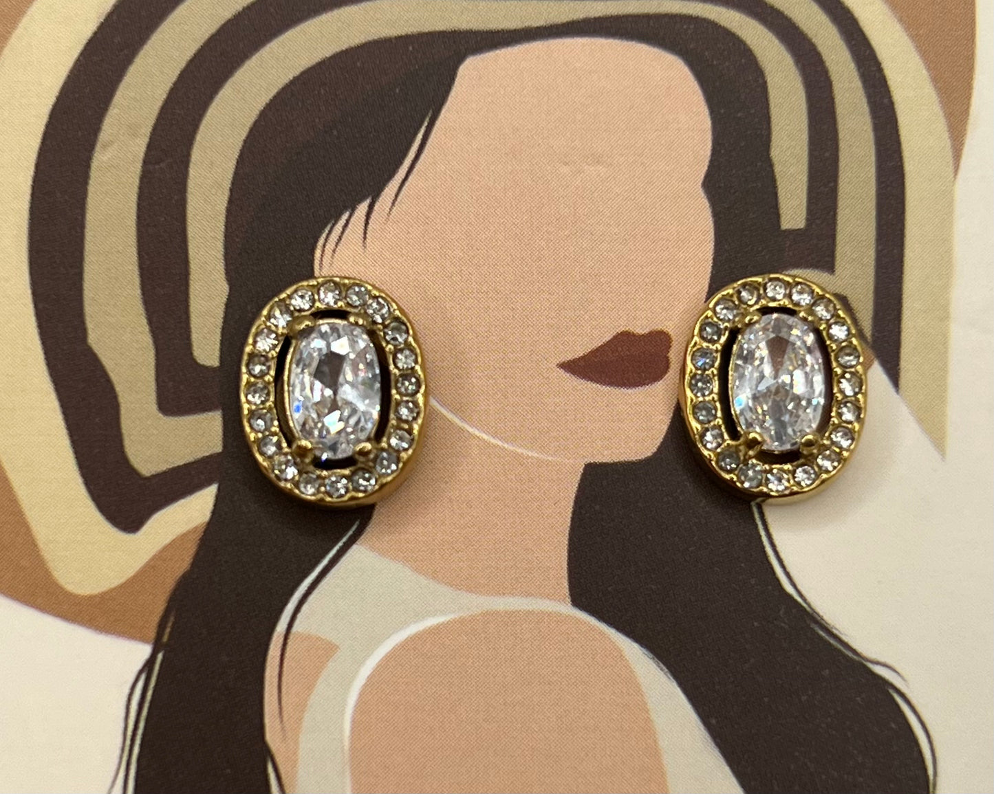 Oval rhinestone earring studs